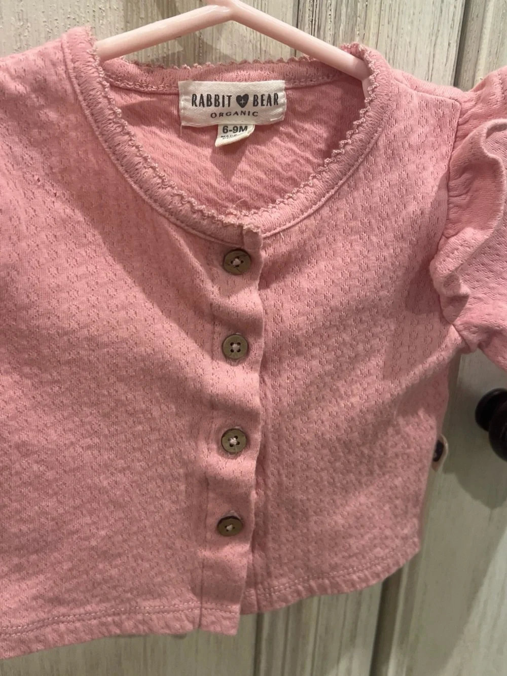 Organic Cotton Baby Pink Ruffle-Sleeve Button-Up Cardigan -